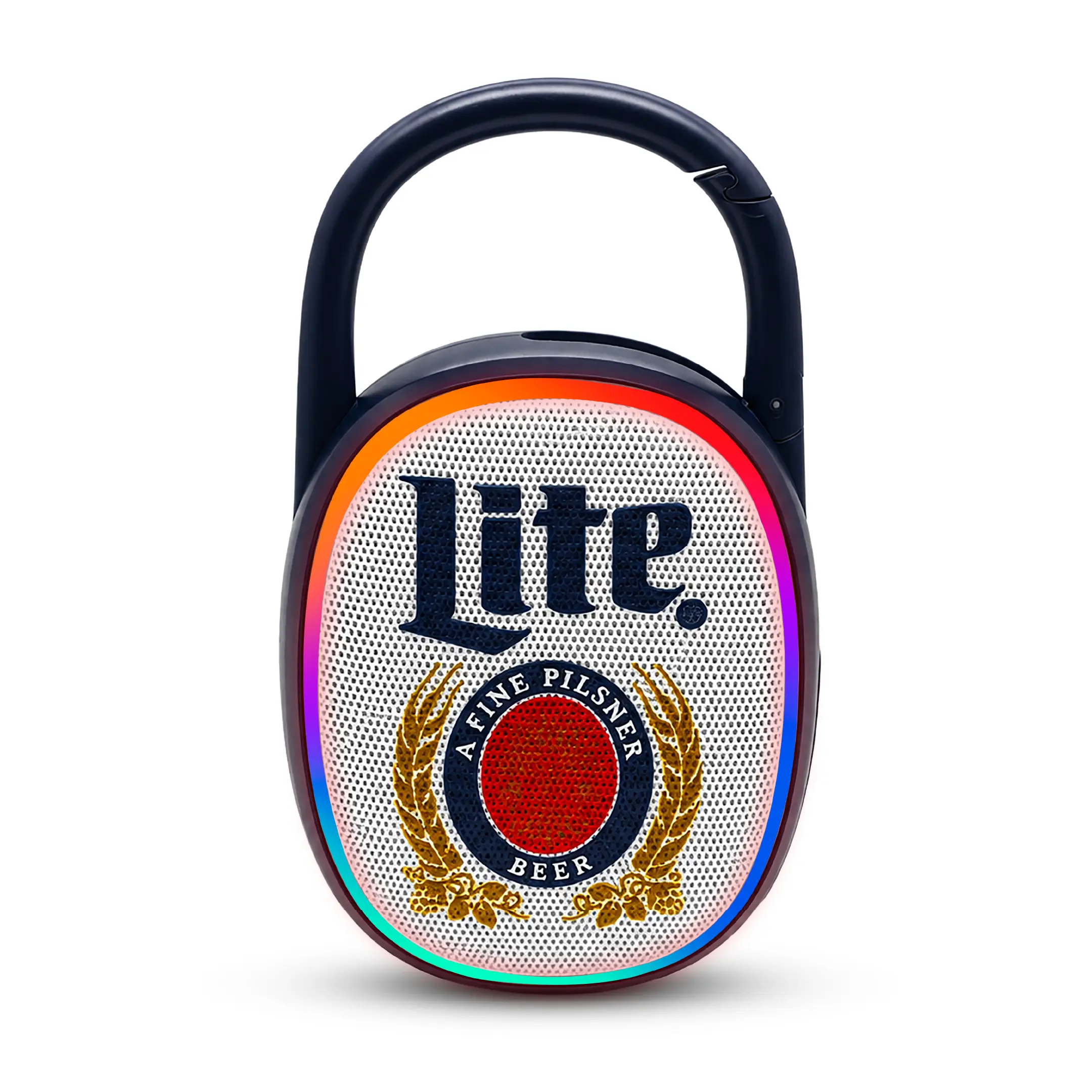 Miller Lite Wireless Compact Durable Bluetooth Clip-On Speaker - Lightweight, Built-In Batteries, LED Lights, Stable Connection, High-Quality Audio, Tailgate & Campfire/BBQ Party Outdoor Speaker, Built for Good Times