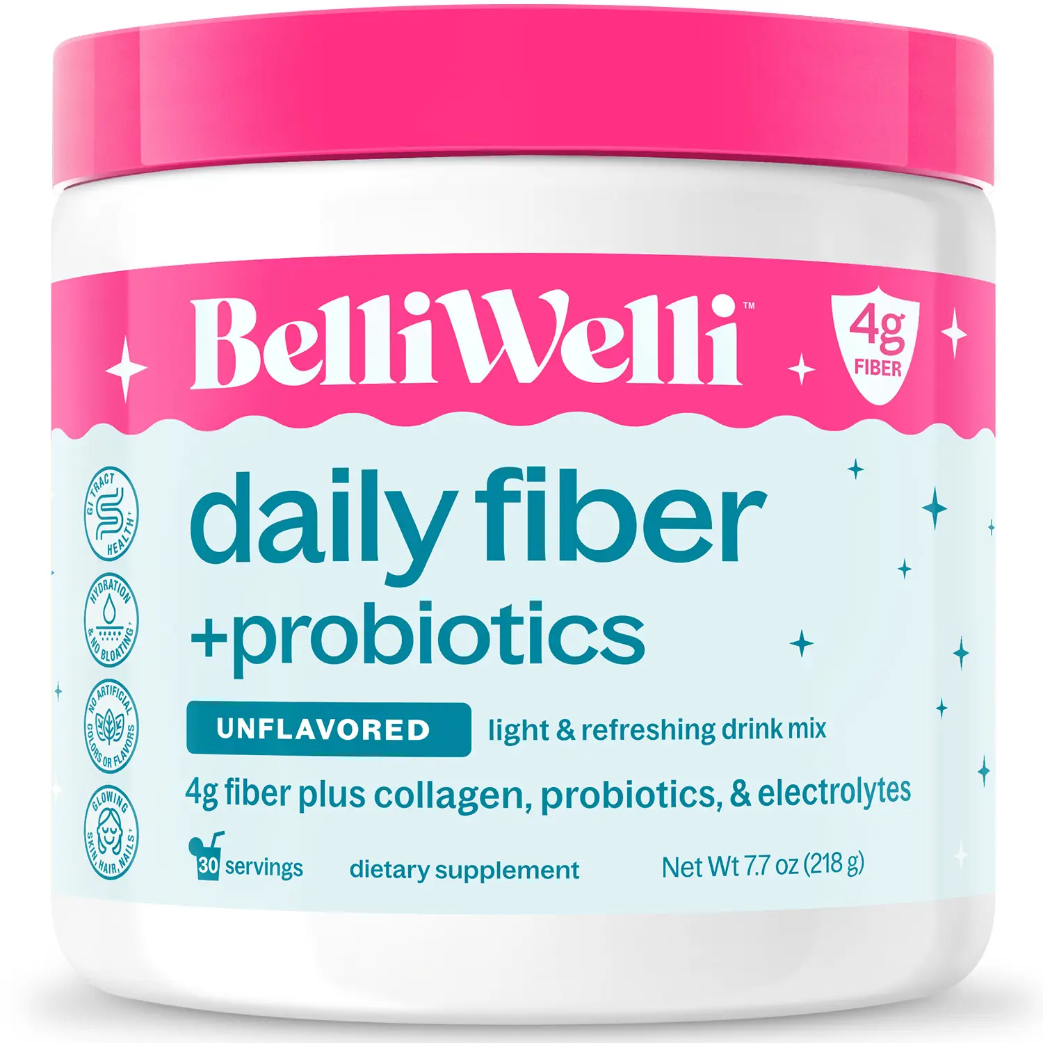 BelliWelli Daily Fiber + Probiotics + Collagen - UNFLAVORED (30 Servings)