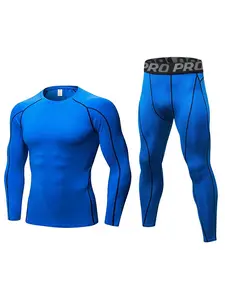 Men's Compression Tracksuit Set, Top Stitching Top & Letter Tape Leggings, Sportswear Set for Indoor Outdoor Wear, Sports Baselayer, Athletic Style Activewear, Men's Sport & Outdoor Clothing