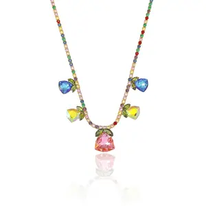 LisiZen Cross-Border Set European American Style New Fashion Trend Zircon Pink Necklace Earrings Tulip Temperament Collar Chain for Women DZXL4395