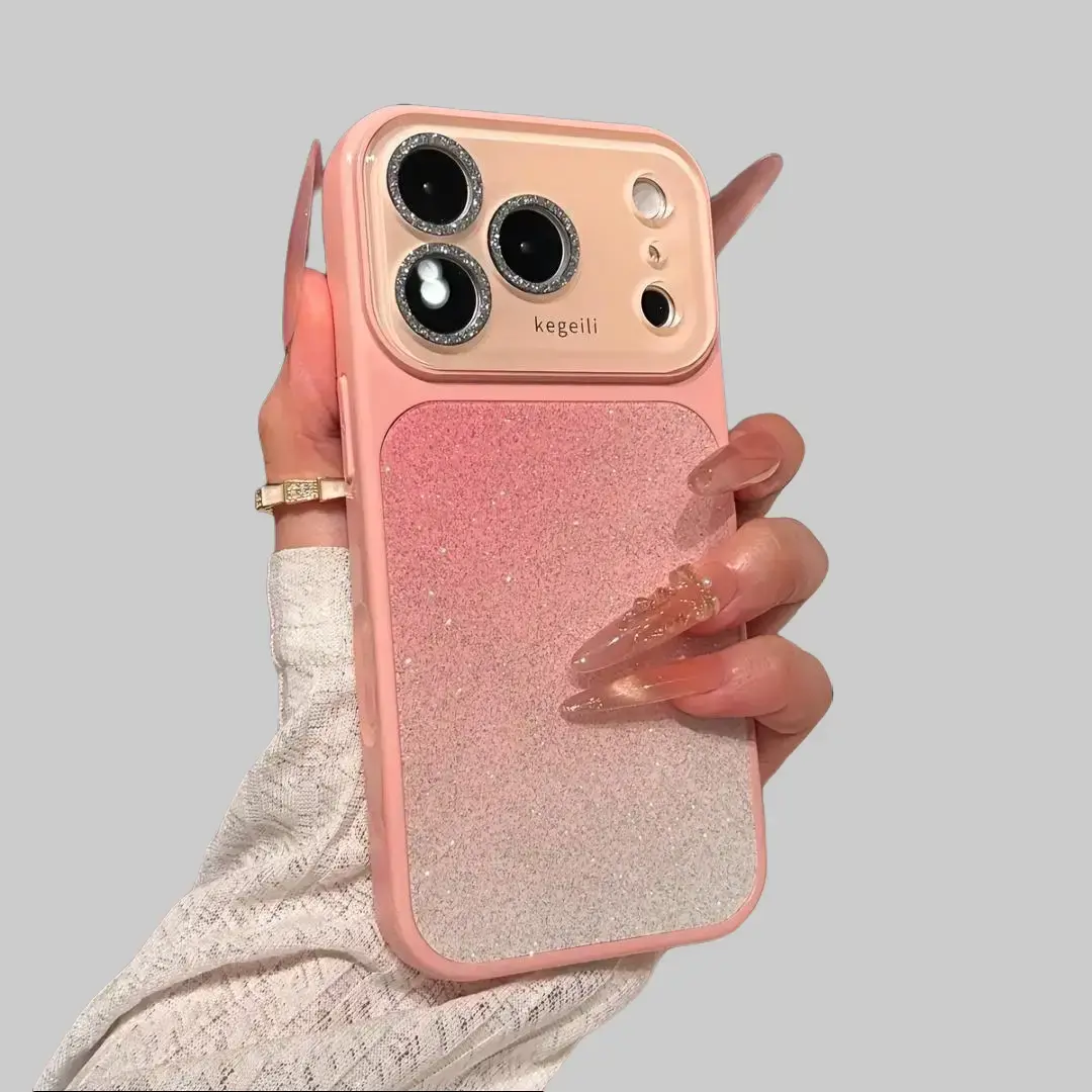 Gradient Glitter Macaron Color Smartphone Casing, Fine Glitter Lens Guard, Full Anti-Drop Shield, Exquisite Handheld Cellphone Case for iPhone 15/16/17 Pro Max, Compatible with Mobile Devices, Accessories
