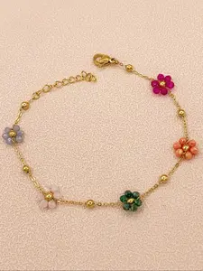 Boho Flower Design Bracelet, Boho Style Bracelet, Stainless Steel Bracelets, Stainless Steel Vintage Boho Style Jewelry for Women Party, Daily Decor, Trendy Y2k Accessories for Gift, Jewellery Accessories