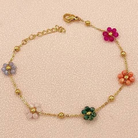 Boho Flower Decor Link Bracelet, Fashionable Stainless Steel Jewelry for Women Party, Daily Decor, Trendy Clean Girl Jewelry for Birthday Gift, Fashion Creative Jewelry