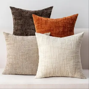 4pcs Soft Chenille Texture Cushion Covers, Square Solid Color Decorative Pillows 18x18 inch, Comfortable Farmhouse Style for Sofa Bed Living Room Home Decoration