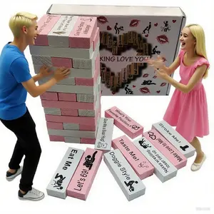 Eat Me 48pcs Pink & White Wood Adult Stacking Block Game - High-Quality Reusable, Compact Wood Blocks, Couple Game for Romantic Date Nights, Valentine's Day Gifts, Party Supplies