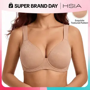 HSlA Joan Comfortzone Floral Print & Solid Soft T-Shirt Full CoverageUnlined Unpadded Underwire Plus Size Minimizer Bra Everyday Bra