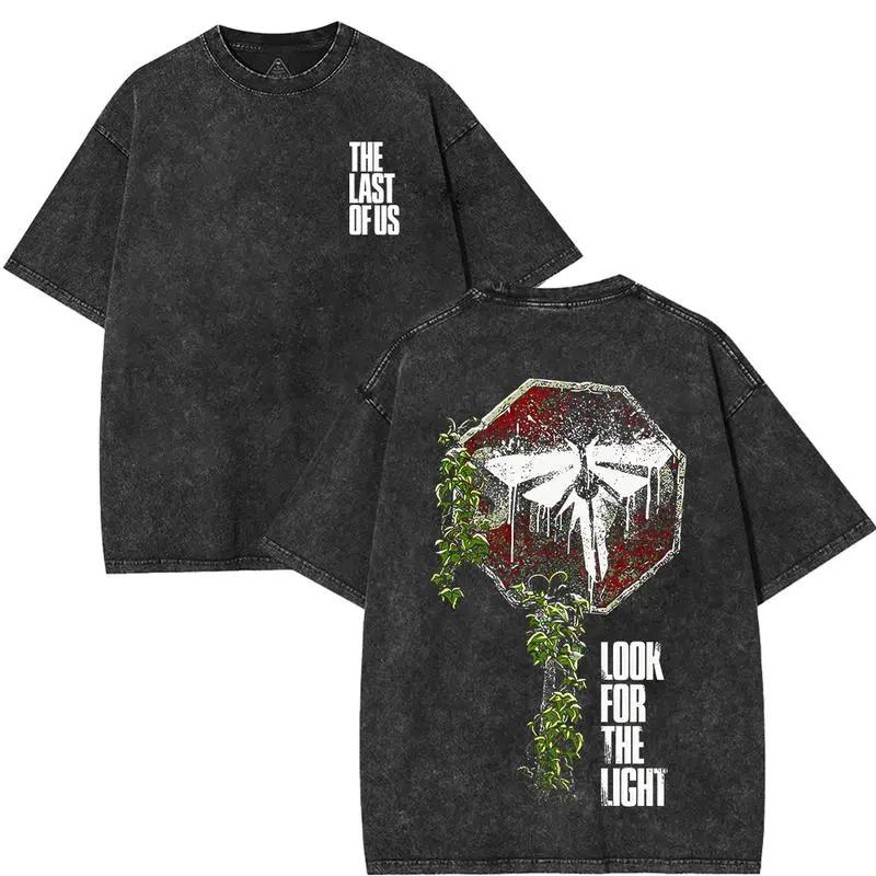 valentine shirts The Last of Us Inspirational graphic tee Washed T-Shirt Crewneck Menswear Streetwear Tshirt Cotton men gifts Vintage Round Neck Oversized Fabric Top