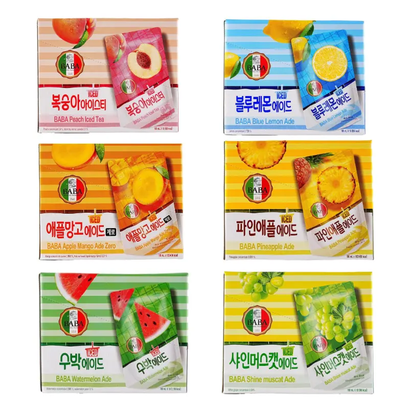 WOONGJIN BABA Apple Mango/Pineapple/Watermelon Ade Juice - 10 Pack (190ml Each) | Zero Sugar, Zero Fat, Zero Calories | Refreshing Korean Beverage Drinks
