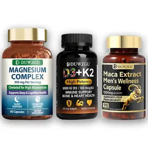 Duwzgu Magnesium Complex Vitamin D3+K2 and Maca Extra 3 in 1 set for sleep-well and immune system  Edible Dietary Supplement Healthcare