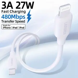 1pc USB-C to Lightning data cable, 10ft, Type C Charging, 27W extra-long fast charging cable, ultra-soft touch, suitable for fast charging for iPhone, compatible for iPhone 14/13/12/Pro/Pro Max/Mini/11/Pro Max/XS/MAX/XR/X/8/8 Plus, white