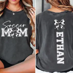 Custom Soccer Mom Shirt With Kid Name - Personalized Comfort Colors Sport Soccer Tee