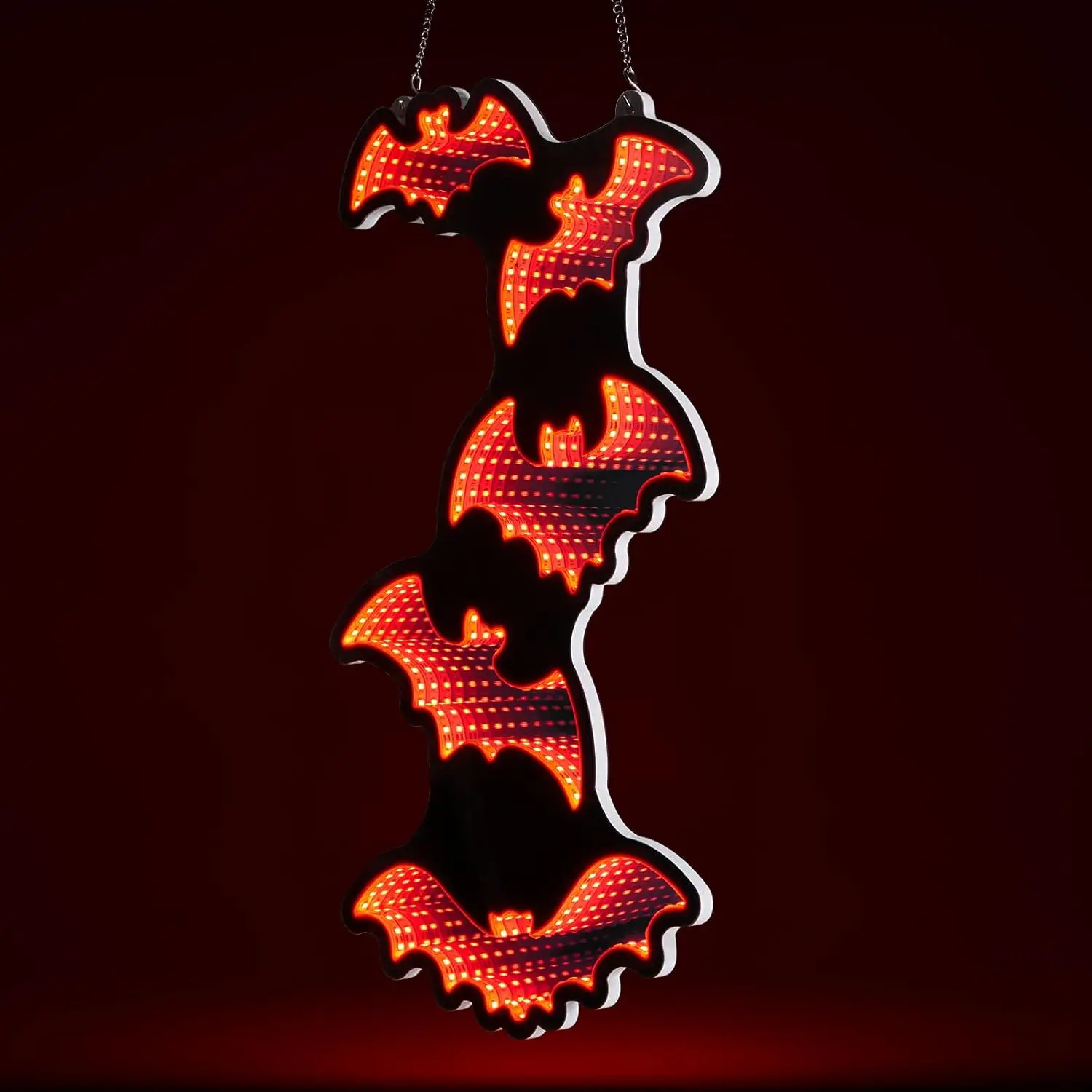 Halloween Bat LED Sign with 3D Infinity Mirror Effect, Dimmable Spooky Red Glow LED Neon Sign Light for  Halloween Party Decor