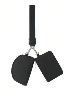 Double Bag Wristband Keychain Wallet, Detachable Zipper Coin Purse and Card Holder, Unisex Compact Wallet, Durable Nylon Material