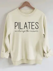 Women's Casual Sweatshirt with Pilates Course Print, Round Neck, All-Season Knit Fabric, Comfortable Daily Wear