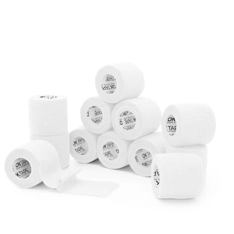 OK TAPE Self-Adhesive Cohesive Bandages Set (12 Rolls on Hand, 2"x5 Yards) - Breathable Stretch Sports Tape for Adults, Sticks Only to Itself, Ideal for Sports, Home & Vet Wraps, All Seasons (Thumb, Finger, Wrist, Ankle Use)