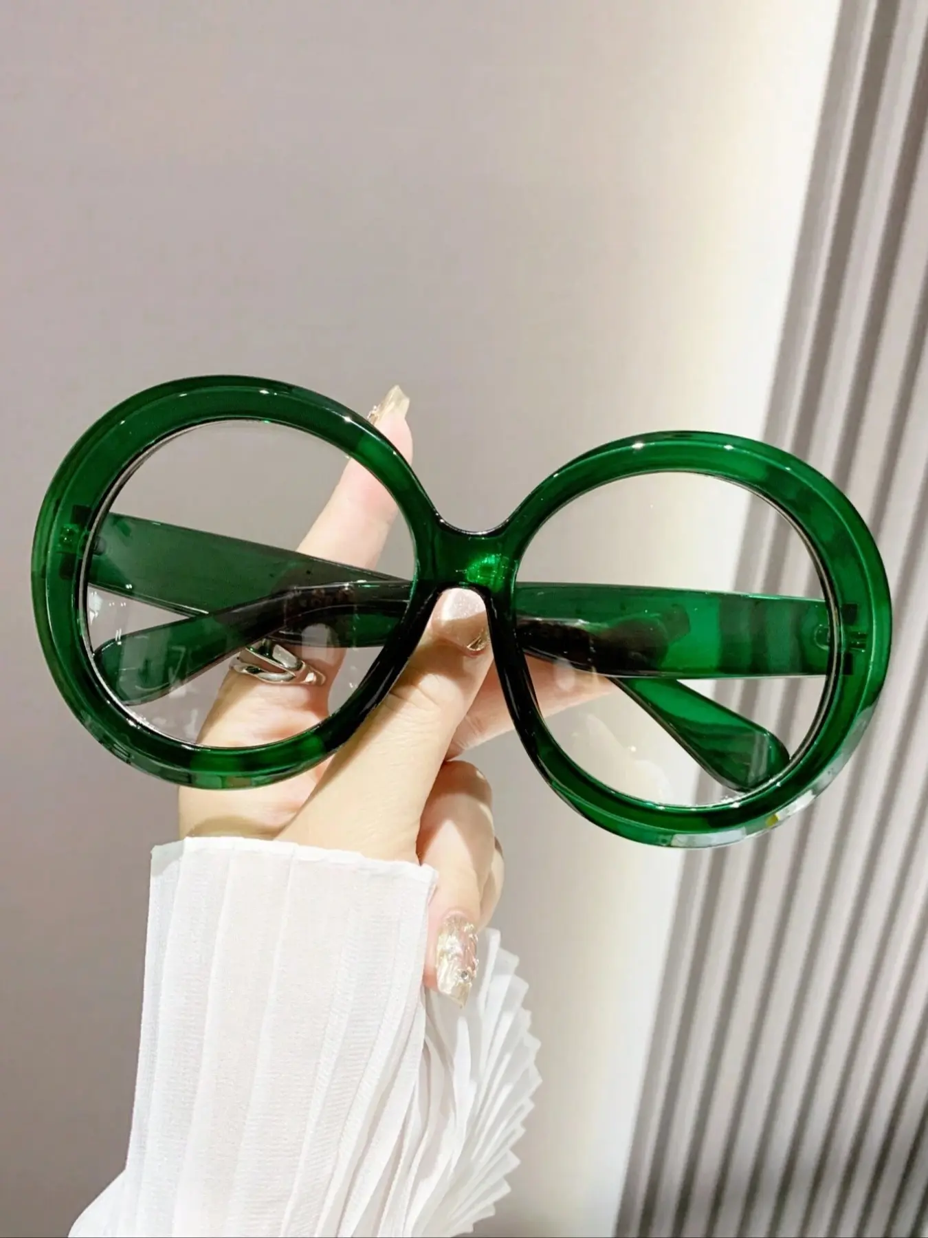 Unisex Oversized Round Frame Anti-Blue Light Glasses, Cute Street Style Transparent Lenses, PC Frame, All Seasons Wear