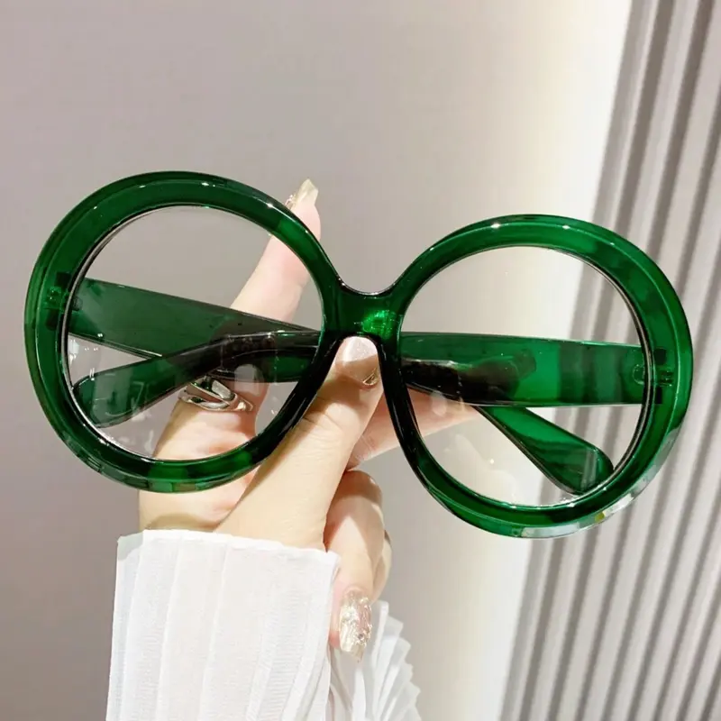 Unisex Oversized Round Frame Anti-Blue Light Glasses, Cute Street Style Transparent Lenses, PC Frame, All Seasons Wear