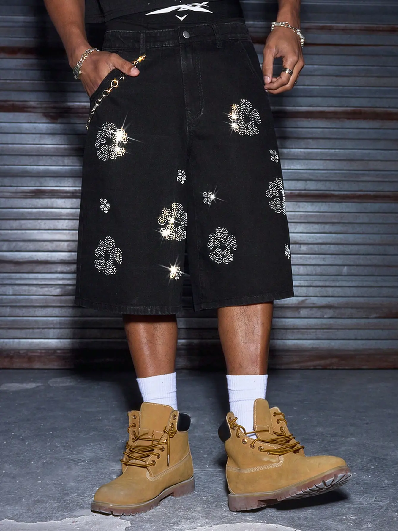 Men’s shorts - Men Loose Fit Denim Bermuda Shorts with Drawstring Waist for Casual Streetwear men’s clothing mens clothing male clothing tiktok shop clothes for men summer men clothes vacation outfit summer outfits vacation clothes shorts for summer Gamis