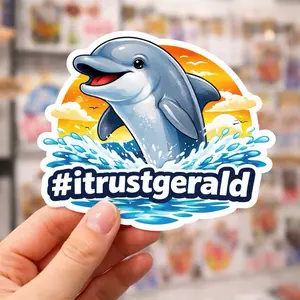 I trust Gerald 2.5 Inch Vinyl Sticker for Cups Laptops and More Featuring Gerald the Dolphin Supportive Design