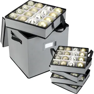 Christmas Ornament Storage Box with Dividers, Premium Holiday Ornaments Storage Container Bin for Xmas Decorations