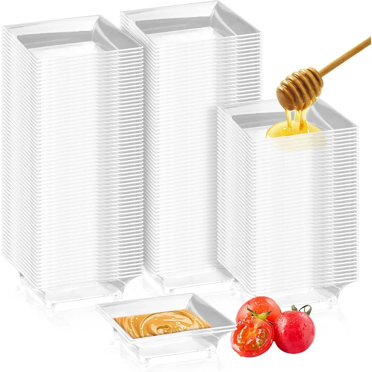 100 count Mini Dessert Plates, Clear Disposable Plastic Tray, Plastic Dish for Sauce, Dessert, Fruit or Appetizer (2.4'')