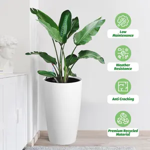 Outdoor 16/22" Tall Round Planter Set of 2, Self Watering Pots for Indoor Plants, Large Flower Pot with Built-in Drainage and a Water Level Monitor, for Patio, Porch, Living Room, or Home Office, White