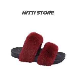 Women's Fluffy Fuzzy Slippers Two Band Slides Faux Fur Soft Plush Anti-Skid Indoor Outdoor Home Bedroom,Footwear Cozy Comfy Open Toe House Slippers