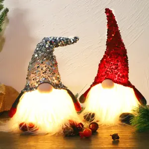 Lighted Christmas Gnome, 2 Set Handmade Sequins Hat Scandinavian Swedish Tomte, Light Up Plush Elf Toy Holiday Present, Battery Operated Winter Tabletop Christmas Decorations.