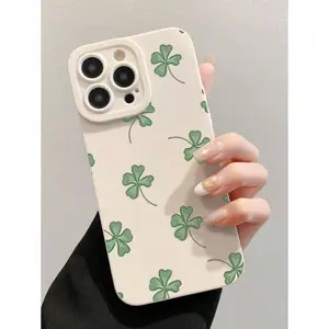 1pc White Four-Leaf Clover Pattern Full Body Protective Anti-Drop Phone Case Compatible With IPhone 16/15/14/13/12/11