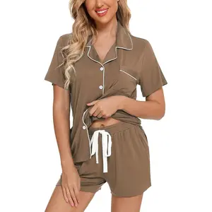 Pajamas Set For Women Short Sleeve Sleepwear Soft Button Down Post Partum Pjs Set Maternity Lounge Sets S-XXL