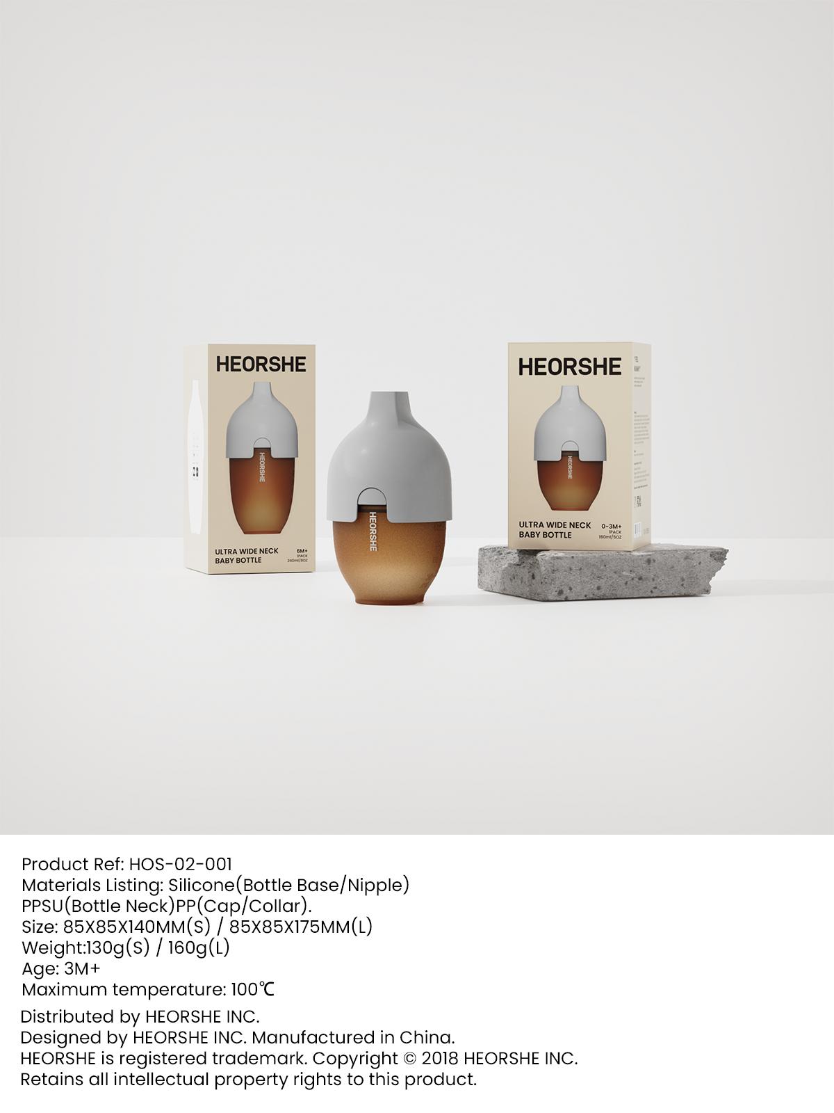 HEORSHE Reddot winner best of the best Innovative Anti-Choke Wide Neck Baby Feeding Bottle feeder, boottleBPA-Free Silicone Nipple for Natural Feel,Easy-Clean Design, Safe & Durable for Infants,6+ Months(240ml)