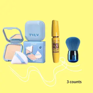 Quick Easy Makeup Set, Includes Tvlv Tightening Natural Powder, Eyelash Mascara, Blush Brush, Long-Lasting, Portable, Ideal for Beginners, Facial Makeup Set