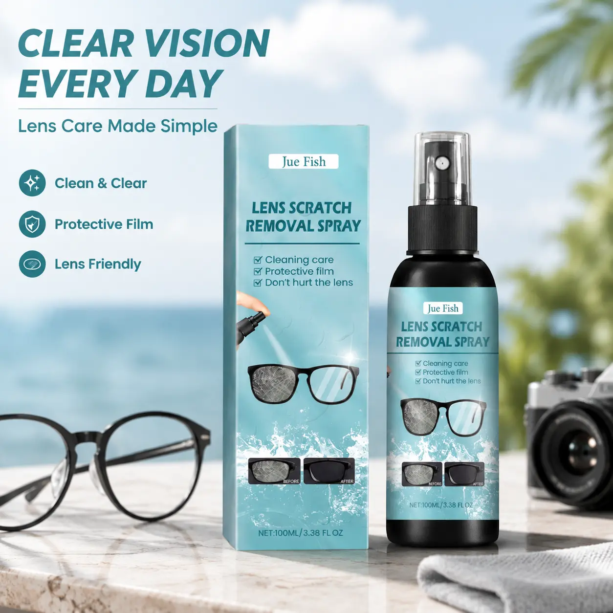 Lens Scratch Removal Spray Eyeglasses Vision Clarity Restorer Anti-Scratch and Anti-Glare Protective Film for Sunglasses Screen Professional Lens Care Solution