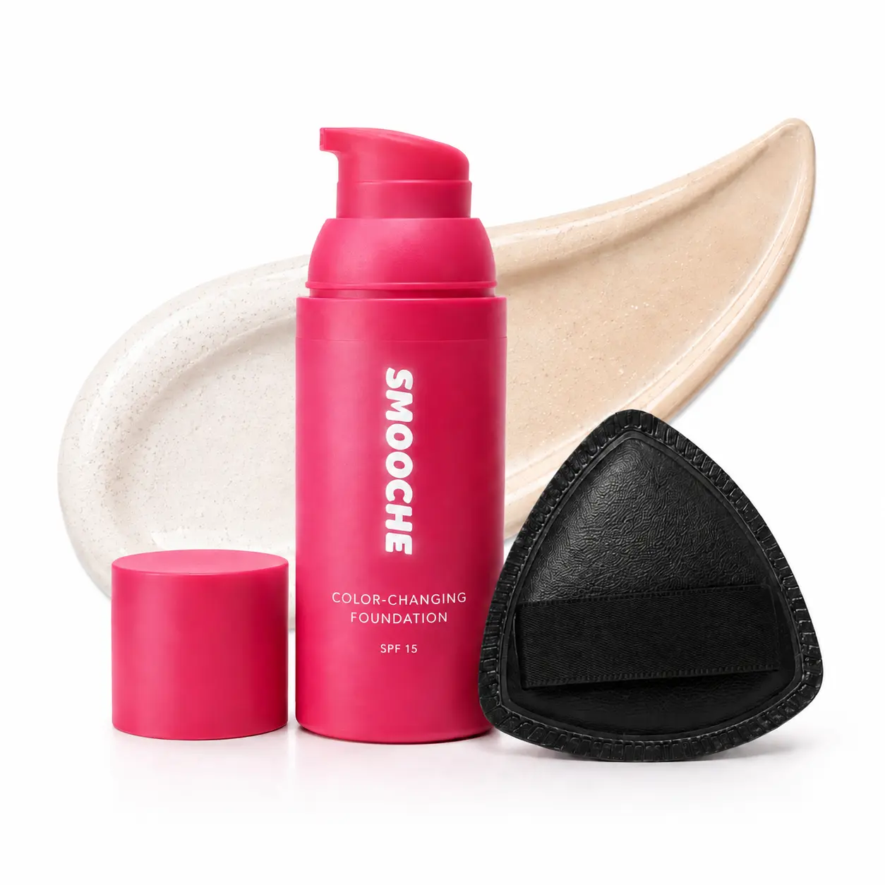 White-to-Light Color Adapting Foundation with 3-Layer Makeup Puff, SPF 15 Lightweight Face Makeup, Natural-Looking Finish, Buildable Coverage, Smooth Blending Everyday Makeup Set