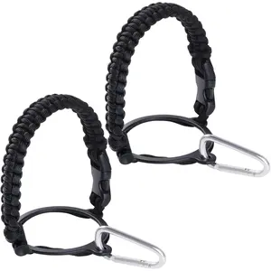 2 count Paracord Handle Fits Wide Mouth Bottles 12oz to 64oz - Water Bottle Paracord Handle Strap with Carrier Strap Cord, Safety Ring and Carabiner, Black
