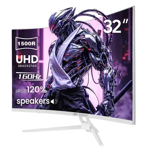 32 Inch Curved 4K Gaming Monitor 160Hz 1500R VA Screen 120% sRGB AMD FreeSync RGB Light Built-in Speaker HDMI2.1 DP1.4 White Desktop Monitor For Gaming Streaming Daily Work