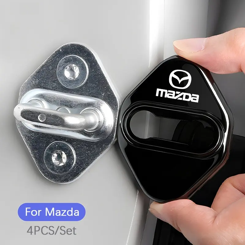 4Pcs Car Door Lock Buckle Protective Covers Automotive Stainless Steel Antirust Cover Car Vehicle Decoration Car Decorations Automotive Vehicle Accessory For Mazda 3 6 2 5 CX5 CX3 Atenza MX5 CX7 Axela CX30 CX90 CX60 CX50 MX30 CX9 RX8 CX8