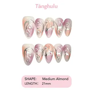 Tanghulu Nails-Linéaire Collection/Handmade Press On Nails/ Almond / Medium 21mm