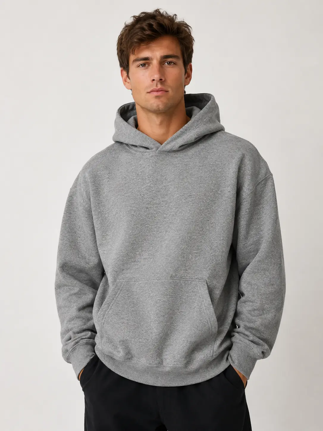 Men's Oversized Vintage Cotton Hoodie - Plain Long Sleeve Casual Pullover, New Year Menswear Streetwear Tops, Hoodies to Buy, None
