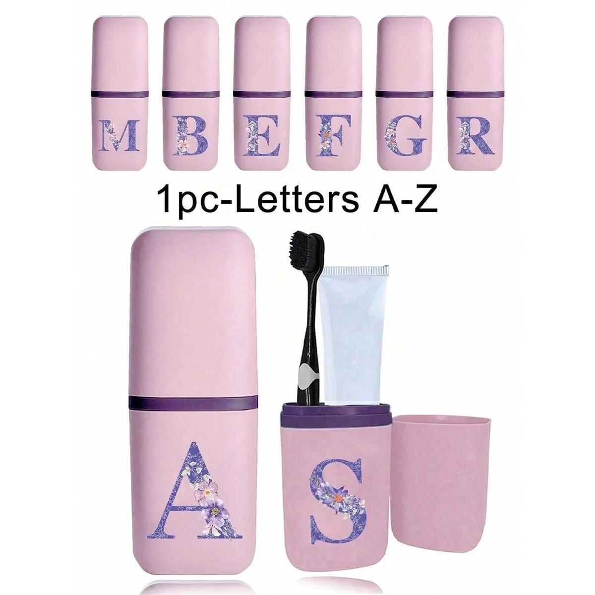 Portable travel toothbrush case with letter A-Z and flower pattern print decoration, bathroom accessories, Toothbrush Holder, outdoor travel toothbrush toothpaste storage box, alphabet series print dustproof tissue box