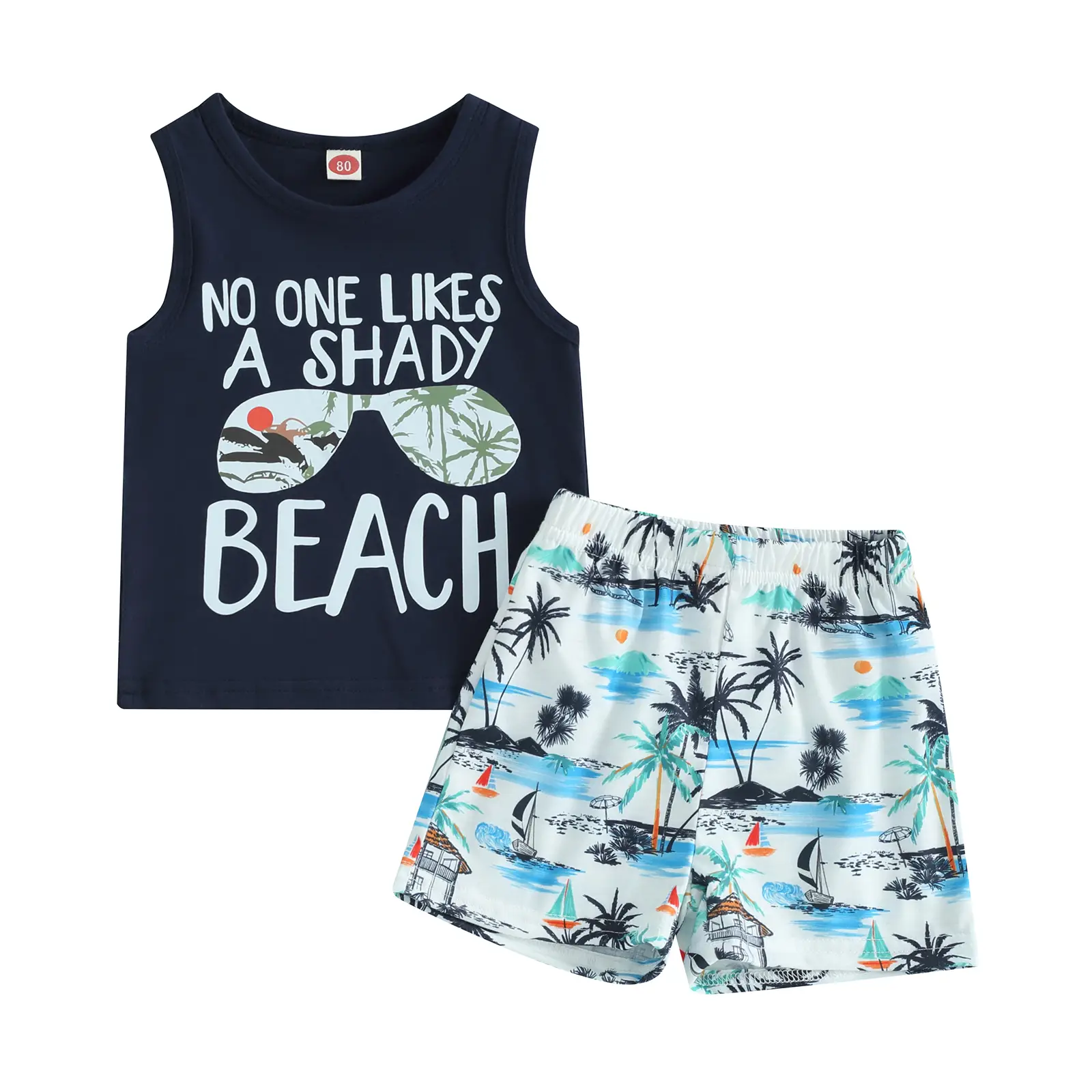 Canrulo Toddler Boys Shorts Set Seaside Printed T-Shirt & Shorts 2Pcs Little Boy Outfits Summer Clothes Suit