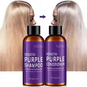 【Five pack is cheaper】Keratin Purple Shampoo & Conditioner Set for Blonde Gray Color Treated Hair Sulfate Free Paraben Free Infused with Cocos Nucifera Oil for Curly Damaged Hair 2