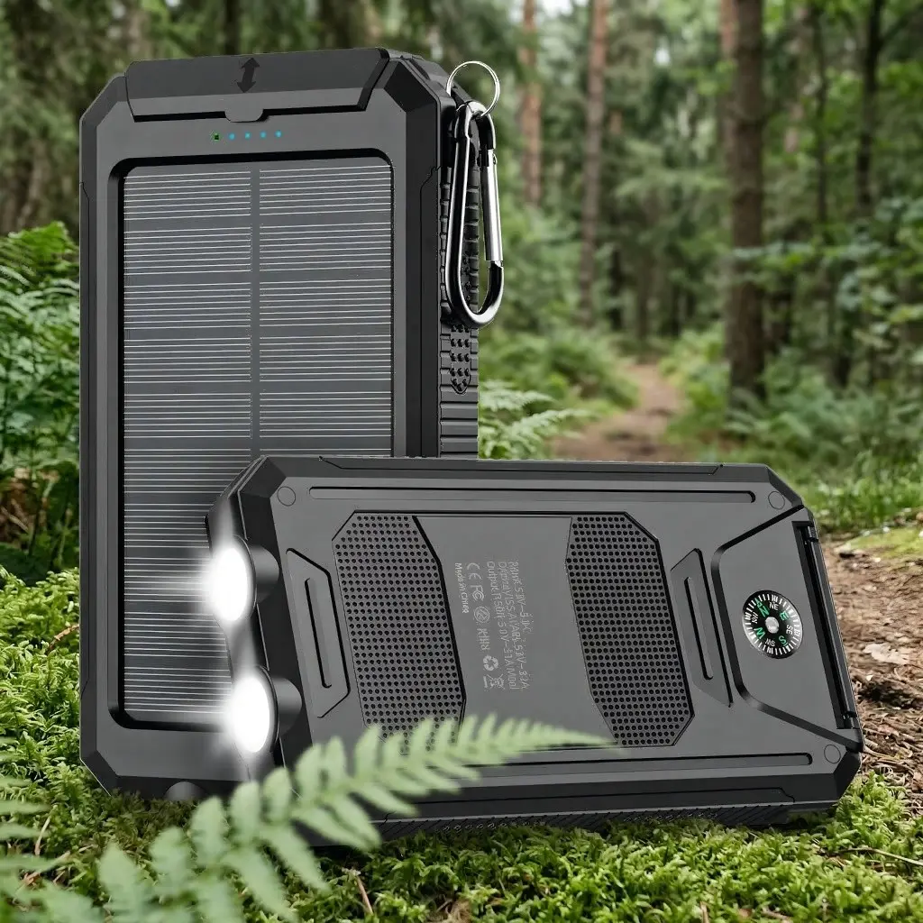 10000mAh Solar Power Bank, Chargeable, Usb, with Compass, Flashlight, SOS and Strobe Light, Solar Charger for Camping, Hiking, Cycling, Beach Vacation#PortableCharger #CampingEssentials #OutdoorGadgets #TravelMustHave