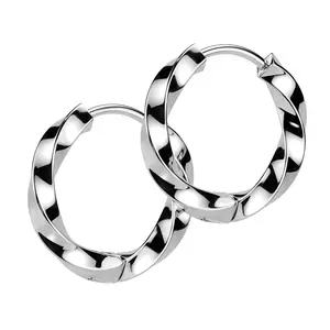 Twisted Hoop Stainless Steel Hinged Earrings