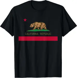 100% Cotton California Republic Flag Patriotic State Travel USA T-Shirt