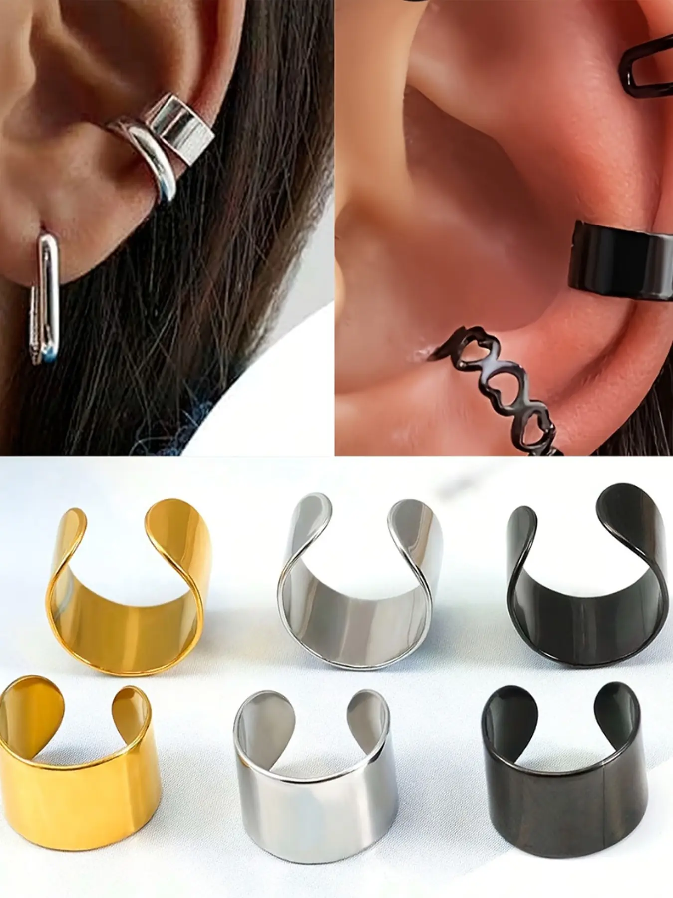 3pcs Non-Piercing Ear Cuffs, Adjustable 316L Stainless Steel, Unisex Y2K Style, Body Jewelry Gift, No Piercing Required