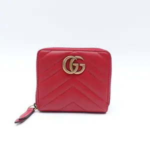 Pre-owned GUCCI Calfskin Small Leather Goods Marmont Red Wallet T10410669