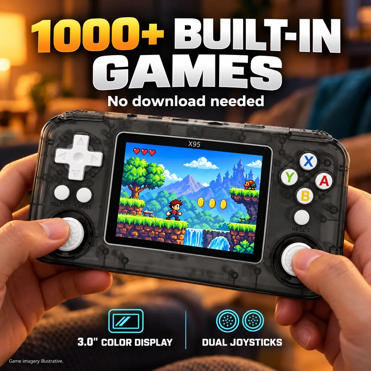 Compact Handheld X95 Retro Game Console - Portable Gaming Device with USB Cable, Manual - Ideal for On-the-Go Entertainment
