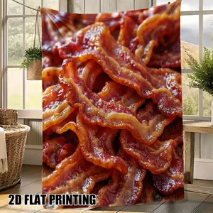 1pc Lightweight Crispy Bacon Delight Printed Flannel Blanket – Plush, Casual & Comfortable for Sofa, Chair, Bed or Outdoor Use in All Seasons