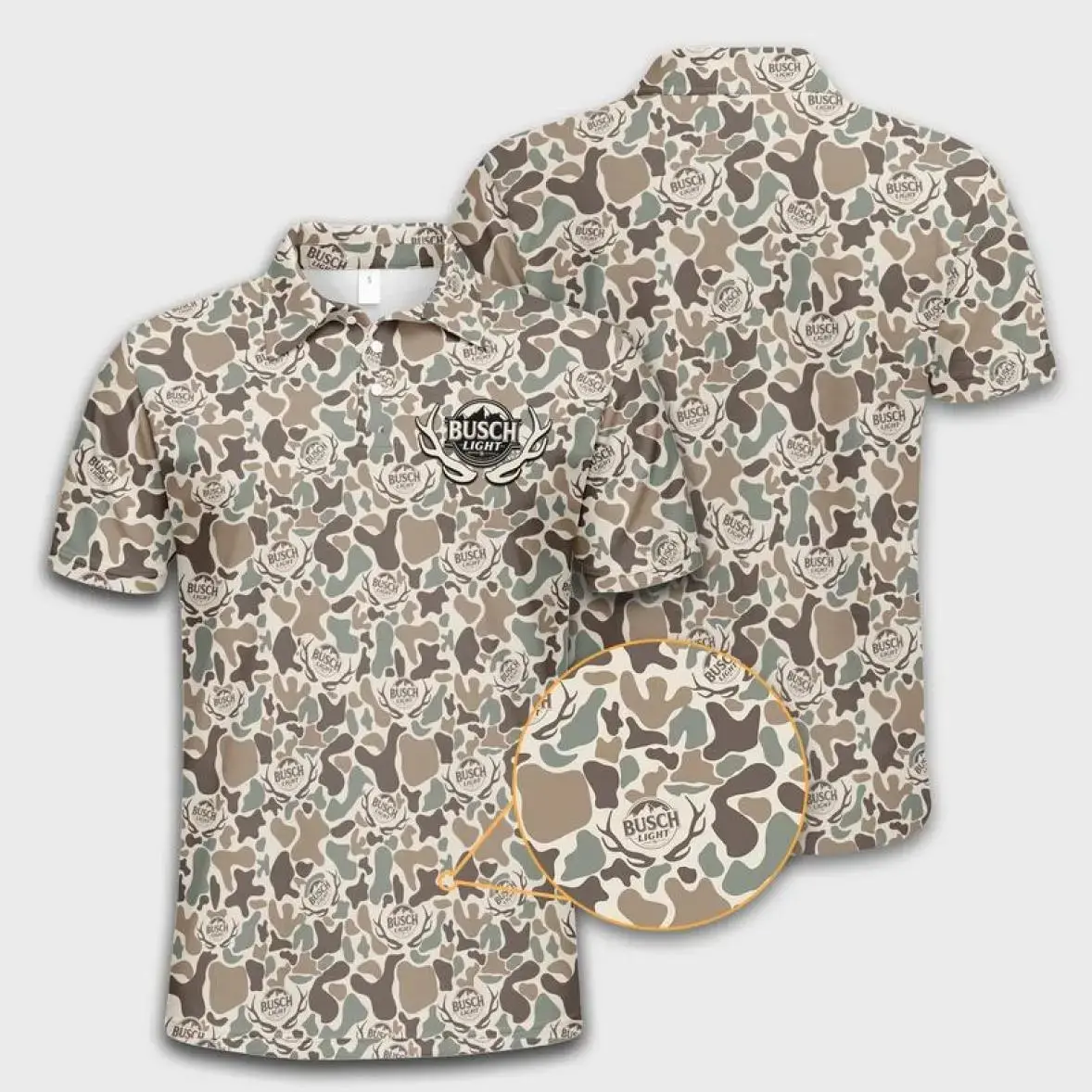 Busch Men's Performance Golf Polo Shirt Tan Sage Green Camo Made in USA